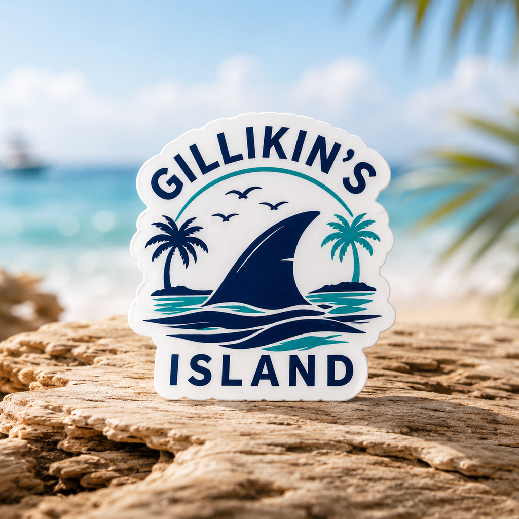 Gillikin’s Island Shark Fin Sticker — Tropical Kiss-Cut Decal